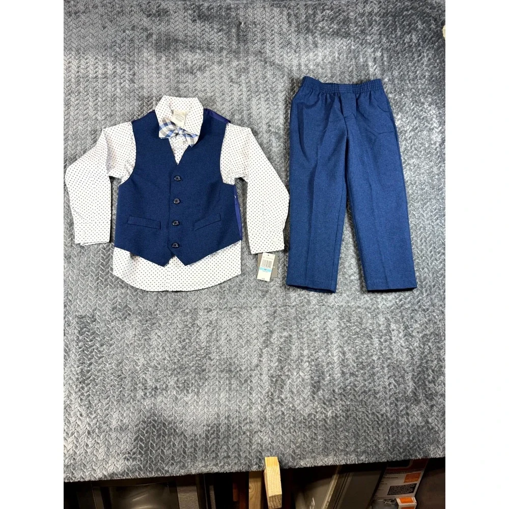 Van Heusen‎ 4 Piece Set Boys 5T Blue White Polka Dot Cotton Long Sleeve Formal